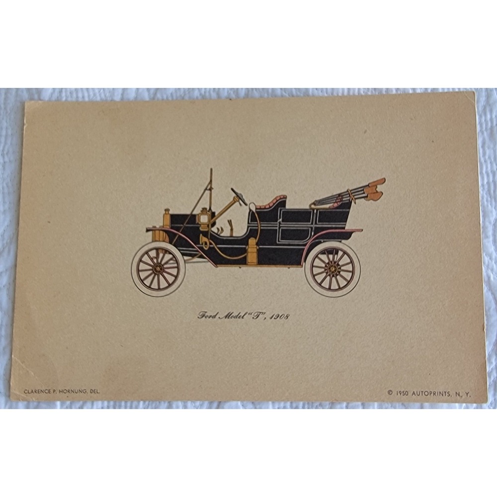 5 Vintage 1950 Clarence Hornung Autoprints Antique Car Lithographs S 8.5x5.5 - Picture 3 of 8